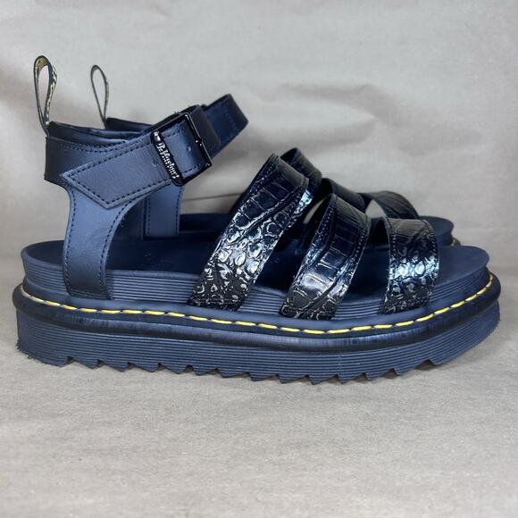 Dr. Martens US Women 10 Blaire Platform Sandals Gunmetal Wild Croc Embossed - Picture 2 of 11